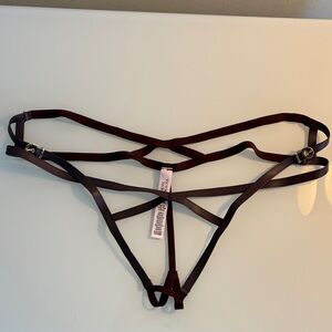 Victoria's Secret Dark Brown Vegan Leather Strappy Thong